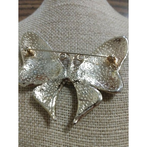 Large Rhinestone Enamel Butterfly Brooch Colorful Bold Runway Gold Tone - Picture 2 of 6
